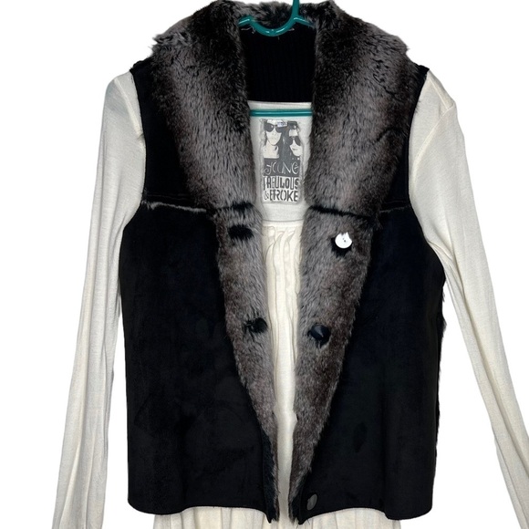 Animal Print Reversible Faux Fur Suede Vest Gray Black Size XL Warm Soft Boho - Picture 2 of 12